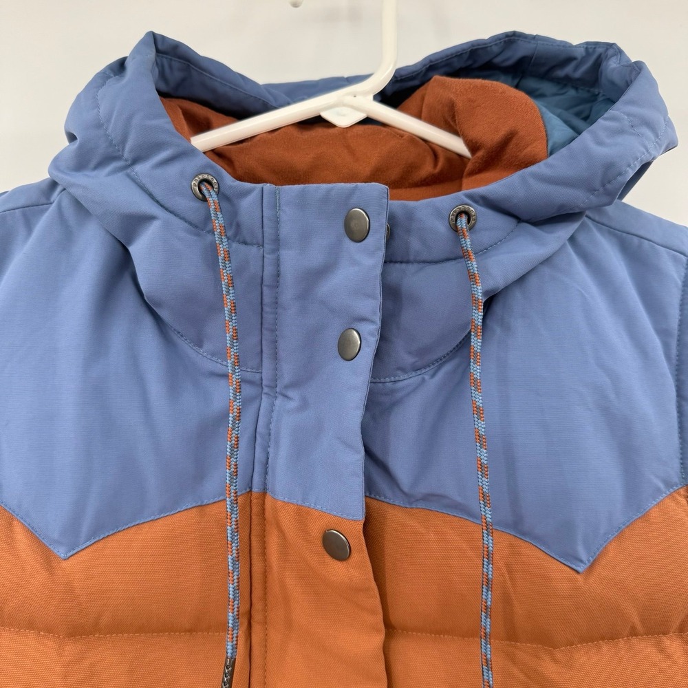 Patagonia Vest Women Small Sisu Brown/Blue Bivy Puffer Down Hooded Full Zip - Picture 6 of 10